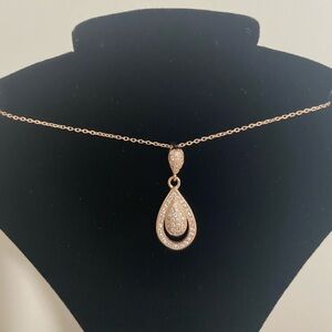 Luxury Sterling Silver 925 CZ  Necklace Rose Tone